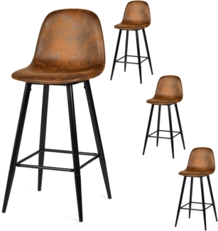 MEUBLE COSY Barhocker 4er Set Retro Barstuhl Vintage mit Rücklehne und Fußstütze aus Künstlich Wildleder Metallbeine für Bar Bistro Café Küche, Kunstleder, Braun