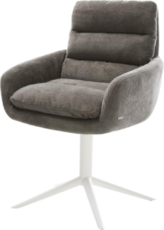 Drehstuhl Abelia-Flex mit Armlehnen Bouclé Soft Schlamm Fußkreuz Weiß 360° drehbar Wippfunktion