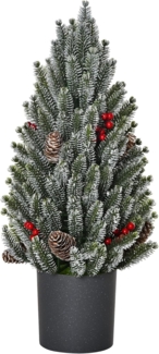 HOMCOM Künstlicher Weihnachtsbaum Mini Weihnachtsbaum mit Tannenzapfen, roten Beeren und Übertop, Tannenbaum, Kleiner Tisch-Christbaum, Grün Ø27 x 47 cm