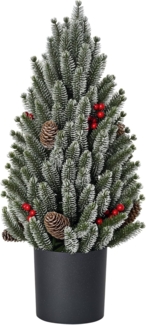 HOMCOM Künstlicher Weihnachtsbaum Mini Weihnachtsbaum mit Tannenzapfen, roten Beeren und Übertop, Tannenbaum, Kleiner Tisch-Christbaum, Grün Ø27 x 47 cm