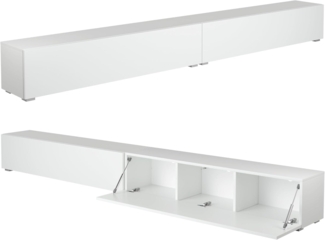 PLATAN ROOM Fernsehschrank TV-Lowboard 105/140 / 160/210 / 280 In Weiß Hängend Oder Stehend Hochglanz Matt (280 x 30 x 32, Weiß Matt/Weiß Matt)