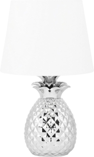 'Pineapple' Tischlampe Silber Keramik 52 cm Stoffschirm Weiß Ananas-Fuß Kabel mit Schalter Moderner Minimalistischer Stil