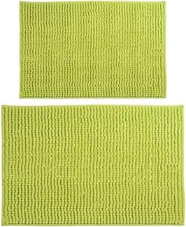 MSV Badteppich 2er Set Badvorleger Duschvorleger Chenille Hochflor Badematte 40x60 cm + 60x90 cm – Grün