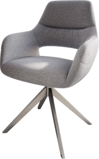 Esszimmerstuhl Yago-Flex mit Armlehnen Strukturstoff Hellgrau Kreuzgestell breit Edelstahl Taschenfederkern