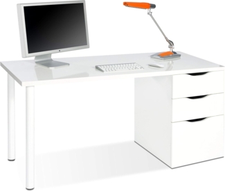Wendbarer Schreibtisch mit Kommode mit zwei Schubladen und einer Tür, Farbe weiß, Maße 138 x 74 x 60 cm