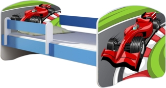 ACMA Kinderbett Jugendbett mit Einer Schublade und Matratze Blau mit Rausfallschutz Lattenrost II 140x70 160x80 180x80 (06 Formel 1, 180x80)