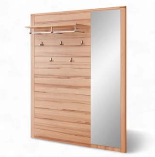 Stella Trading Nature ONE Garderobenpaneel mit Spiegel in Kernbuche Teil-massiv FSC-Zertifiziert - Moderne Hutablage mit Wandhaken - 120 x 157 x 29 cm (B/H/T)