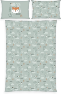 Herding Flanell Kinder Baby Bettwäsche Nordic Forest Wald Tannen mint 100x135 cm