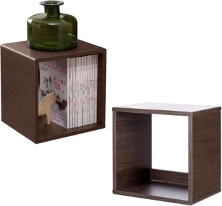 Iris Ohyama, Bücherregal, Set mit 2 Beistellmöbeln, Herausnehmbare Regalböden, Design, Modern, Büro, Schlafzimmer, Wohnzimmer - QR-34 - Braun