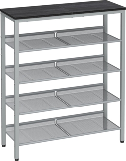 VASAGLE Schuhregal, Schuhablage, 5 Ebenen, große Oberfläche, verstellbare Gitterablagen, platzsparend für Eingangsbereich Flur, Metall, Industrie-Stil, anthrazitgrau-metallisches Silber LBS038E22