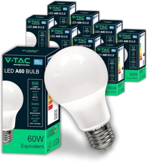V-TAC 10x LED Glühbirne E27 - [ Hohe Effizienz 8,5W ] – A60 – (Entspricht 60W) – Energiesparende Lampen der Neuen Generation – 806 Lumen –Licht Warmweiß 3000K
