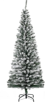 HOMCOM Künstlicher Weihnachtsbaum 180 cm Bleistift Kiefernbaum mit Schnee, 738 Spitzen, beflockt, Künstlicher Weihnachtsbaum, Weihnachtsdeko inkl. Metallständer für drinnen