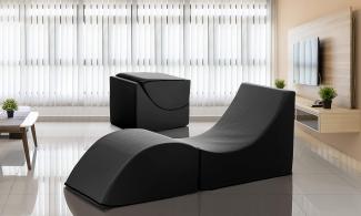 Talamo Italia - Klappbett Andreina, Puff umwandelbar in Einzelbett, 100% Made in Italy, Puff, umwandelbar in eine Chaiselongue aus Kunstleder, Cm 130x50h50, Schwarz