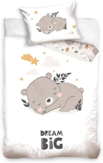 MTOnlinehandel Babybettwäsche Little Dreamer Schlummerbär, 100% Baumwolle, 2 teilig, Sterne • Wolken • Dream Big