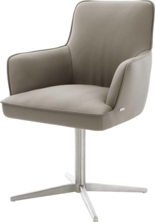 Drehstuhl Heira-Flex mit Armlehnen Echt-Leder Schlamm Fußkreuz Edelstahl 360° drehbar Taschenfederkern