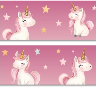yabaduu Bordüre 15x200 cm Kinderzimmer Babyzimmer Dekor Aufkleber Wandbordüre selbstklebend Wandtattoo Kinder Mädchen Junge Y033-10 (Einhorn)