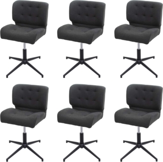 6er-Set Esszimmerstuhl HWC-H42, Drehstuhl Stuhl, höhenverstellbar drehbar ~ Stoff/Textil dunkelgrau, Fuß schwarz