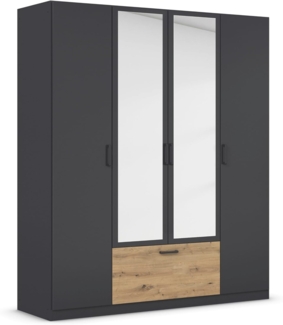 rauch Drehtürenschrank Kleiderschrank Schrank Garderobe Wäscheschrank BARI mit Spiegel mit Schubasten mittig, moderner Griff in Graumetallic MADE IN GERMANY