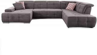 CAVADORE Wohnlandschaft Mistrel mit Ottomanen rechts / XXL-Sofa in U-Form / Inkl. Kopfteilverstellung / Couch mit aufwendiger Steppung / 343x77-93x228 / Kati Fango