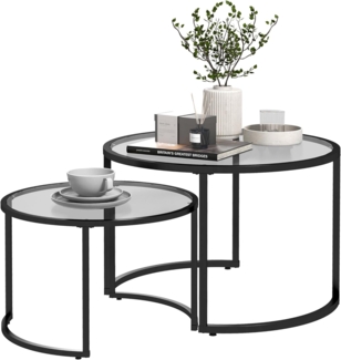 HOMCOM Couchtisch Beistelltisch mit Schwarz Stahlgestell und Tischplatte (Kaffeetisch, 2-St, Sofatisch), für Wohnzimmer, Schlafzimmer Schwarz