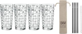 Spiegelau & Nachtmann, 4-teiliges Longdrink-Set, Kristallglas, 395 ml, Bossa Nova, 0092075-0 + 4er Set EKM Living Edelstahl Strohhalme Schwarz gerade