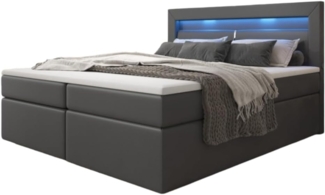 Boxspringbett Repos mit LED und USB 140x200 Grau H2 (bis 70kg)