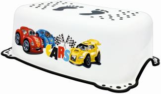 BIECO 11106951 - Kinder Tritthocker weiß, mit Cars Motiv\"Formula Race\" und Anti Rutsch Funktion, einstufig, Tritthöhe ca. 14 cm, ab 12 Monate bis etwa 10 Jahre