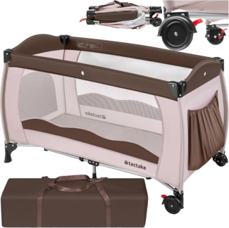 TecTake Kinderreisebett mit Schlafunterlage und praktischer Transporttasche - diverse Farben - (Coffee | Nr. 402417)
