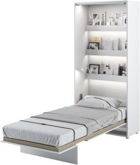 MEBLINI Schrankbett Bed Concept - BC-03 - 90x200cm Vertikal - Weiß Hochglanz/Weiß mit Matratze - Wandbett mit Lattenrost - Klappbett mit Schrank - Wandklappbett - Murphy Bed - Bettschrank