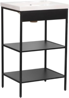 trendteam smart living - Lorin - Waschbeckenregal + Einsatzwaschbecken – Schwarz/Weiß - Regal mit 2 offenen Fächern - (BxHxT) 52 x 83 x 40 cm - modernes Design