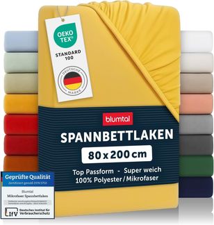 Blumtal® Spannbettlaken 80x200 cm - Spannbettlaken Microfaser - Oekotex zertifiziertes Bettlaken 80x200 cm - Spannbettlaken 80x200 cm - Spannbettücher 80x200 cm - Laken - Spicy Mustard - Gelb