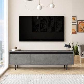 Hanah Home Modern TV Stand with Metal Legs, Silver & Black, 160 cm | 100% Melamine Coated Particle Board, 18 mm Thick | Wall-Mountable, Multiple Shelves, Stylish Storage Solution