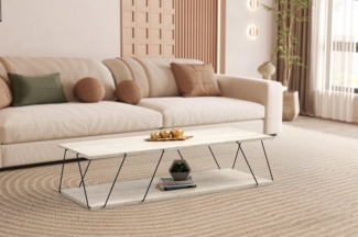 Hanah Home Elegant Coffee Table, Travertine Black, 120 x 30 x 50 cm | 100% Melamine Coated Particle Board, 18 mm Thickness, Sturdy Metal Frame | Modern Marble Design for Stylish Living Spaces