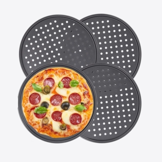 Morleos Pizzablech 4x Pizzableche Ø 32 cm rund, gelochtes Pizzabackblech, (4-St)