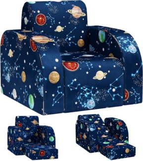 AIYAPLAY Kindersessel mit Liegefunktion, Planetenmuster (Kinderstuhl, 1-St, Klappbar Kindersofa), für Kinder 1,5-3 Jahre, Kinderzimmer, Spielzimmer, Blau