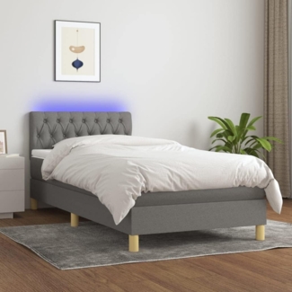 vidaXL Boxspringbett mit Matratze & LED Dunkelgrau 90x200 cm Stoff 3133926