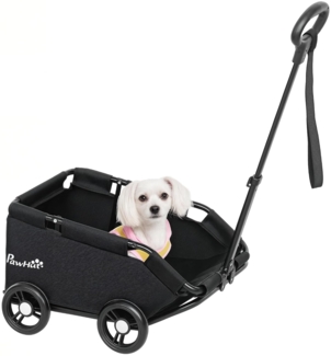 PawHut Hundebuggy klappbarer Hundewagen für Zwergenhunde bis zu 4 kg, (Katzenbuggy, 1-tlg), mit Griffstange, waschbarem Kissen, Sicherheitsleinen, Räder, Schwarz
