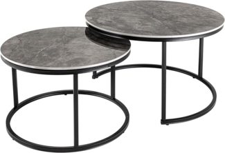 riess-ambiente Couchtisch ELEGANCE Ø70cm grau / schwarz (Set, 2-St), Wohnzimmer · Keramik · Metall · rund · Marmor-Design · Modern