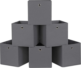 Songmics Aufbewahrungsboxen, 6er Set, Stoffboxen, Faltboxen aus Vliesstoff, Würfel, Aufbewahrungskörbe, für Spielzeug und Kleidung, grau RFB02G-3