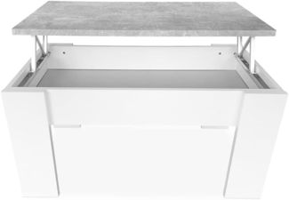 mattfy - Couchtisch für Kaffee/Tee, erhöhbar, Wohnzimmer- oder Esstisch, weiß mit grauem Zement-Deckel, Maße: 90 cm (Breite) x 50 cm (T) x 46/57 cm (H)