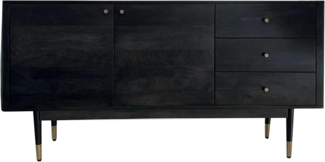 Sideboard Akazie Massivholz 160x81x42cm Schwarz 2 Türen 3 Schubladen Modern