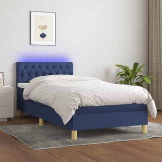 vidaXL Boxspringbett mit Matratze & LED Blau 100x200 cm Stoff 3133939
