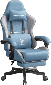 Dowinx Gaming Stuhl Tasche Frühling Kissen, Atmungsaktiver Bürostuhl aus Hochwertigem Stoff, Ergonomischer PC-Stuhl mit Kopfstütze, Drehbarer Schreibtischstuhl mit Fußstütze (Blau)
