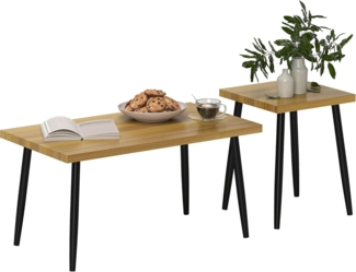 HOMCOM Couchtisch 2er Set Kaffeetisch mit Stahlrahmen (Sofatisch, 2-St, Beistelltisch), für Wohnzimmer Schlafzimmer Natur