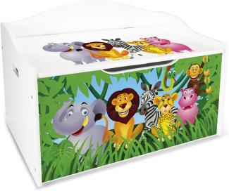 XL Weiße Kinderbank - Zoo Tiere - Holz Sitzbank für Spielzeug