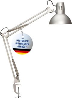 Maul LED Schreibtischlampe MAULstudy | Verstellbare Klemmleuchte mit Gelenkarm für Büro, Arbeitszimmer und Schreibtisch | Elegante Bürolampe aus Metall | Inklusive LED-Leuchtmittel | Silber