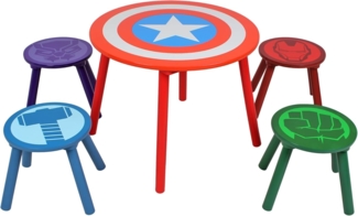 Marvel Avengers Tisch- und Hocker-Set für 4 Personen, hält bis zu 30 kg pro Hocker, perfekt zum Spielen und für Aktivitäten, klein, mehrfarbig