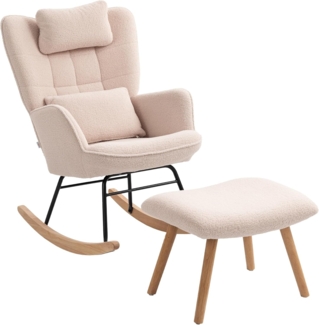 HOMCOM Schaukelsessel Gepolstert Schwingsessel mit Kissen, Fleece-Bezug, hoher Rückenlehne (Schwingstuhl, 2-St, Schaukelstuhl und Fußhocker), Stillsessel für Wohnzimmer, Schlafzimmer Beige