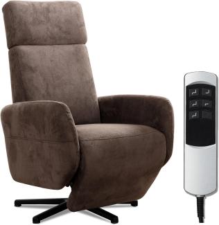 Cavadore TV-Sessel Cobra mit 2 Motoren + Akku / Fernsehsessel mit Liegefunktion, Relaxfunktion / Mit Fernbedienung / Sternfuß, belastbar bis 130 kg / 71 x 110 x 82 / Lederoptik, Braun