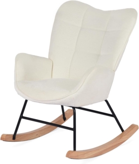 MEUBLE COSY Schaukelstühle Schaukelsessel Schwingstuhl Sessel mit Armlehnen und gepolsterter Sitzfläche für Wohnzimmer Schlafzimmer, Balkon, Metallgestell und Holzkufen, Bouclé-Stoff, Weiß, 62 x 75 x 87 cm